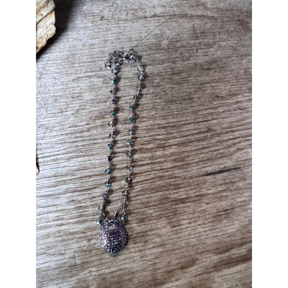Kirks Folly purple ladybug locket necklace AB crystal beaded chain with Box - Picture 9 of 10